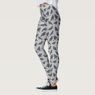 Svart Kråkor Fåglar Grått med mönster Leggings