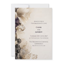 Svart kräm abstrakt blommig bröllopsinbjudan