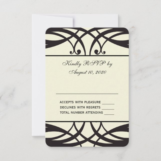Svart Kräm Art Deco Bröllop RSVP-kort OSA Kort (Framsida)