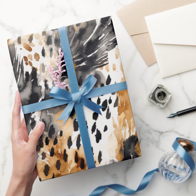 Svart Kräm Leopard Djur Blommig Bröllopsfest Presentpapper (Gifting)