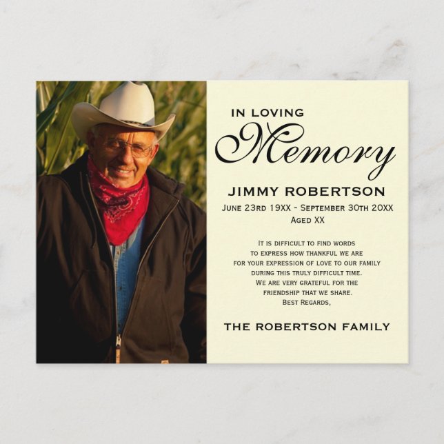 Svart & kräm- minnes- familjbekräftelse vykort (Framsida)