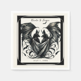 Svart Kräm Silver Gotisk Kärlek Fladdermöss Bröllo Pappersservett