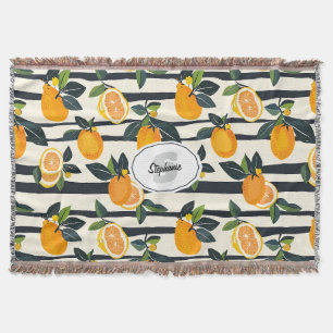 Svart Krämrandig Citrus Frukt Botanisk Filt