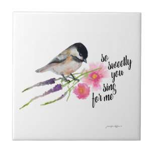 Svart krämt sötat Chickadee Watercolor och sätn Kakelplatta