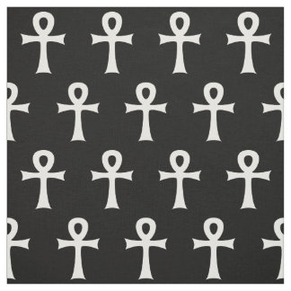 Svart kretsat argt symbolmönster för vit Ankh Tyg