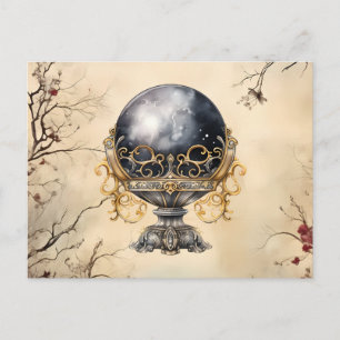 Svart kristallkulört pergamentträd blad Halloween Helg Vykort