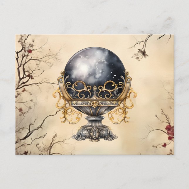 Svart kristallkulört pergamentträd blad Halloween Helg Vykort (Framsida)