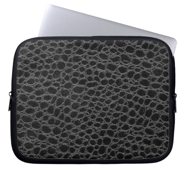 Svart krokodilskinn laptop sleeve (Framsidan)