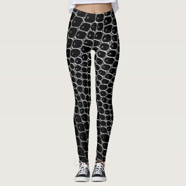 Svart krokodiltryckdamasker leggings (Framsida)