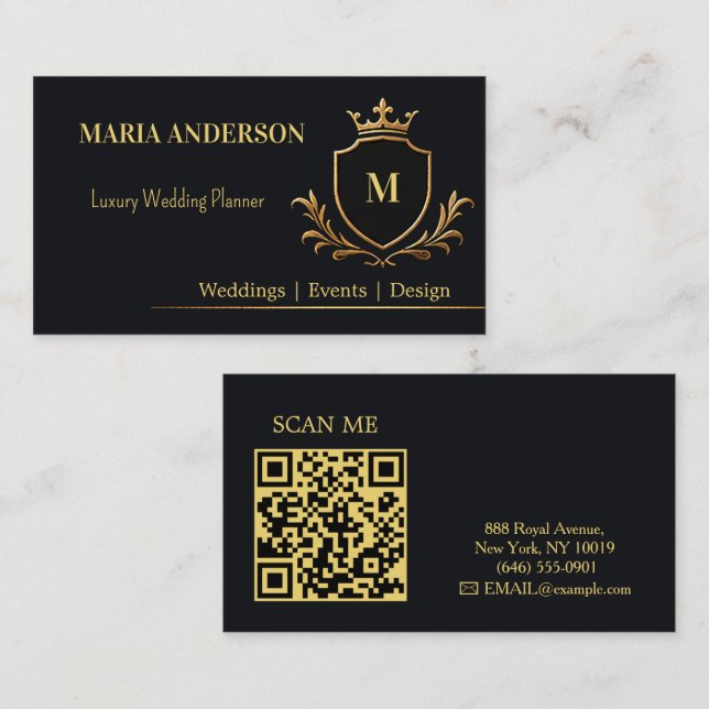 Svart Kron Guld Premium Lyx Identitetsdesign Visitkort (Fram/baksida)