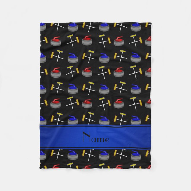 Svart krullande mönster för personlignamn fleecefilt (Framsidan)