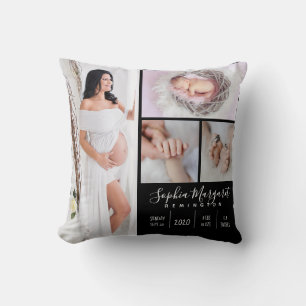 Svart Kuddcover med Familjefoto för Babyflicka Min Kudde