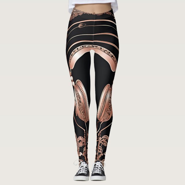 Svart kulörhörlurar design Shine AI art Leggings (Framsida)