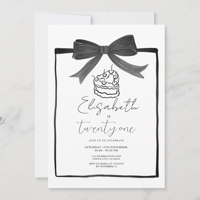 Svart kummelns menyfliksområde 21:a födelsedagsinb inbjudningar (Framsida)