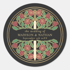 Svart kunglig medeltida svärdsbröllop  runt klistermärke