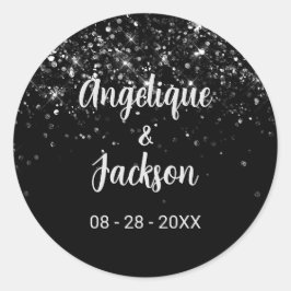 Svart kuvert Glitter, försegling Runt Klistermärke