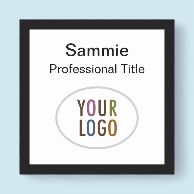 Svart kvadrat, Namn bricka Logotyp, magnetfärg ell Namnbricka (MISOOK Black Square Nametag with Logo)