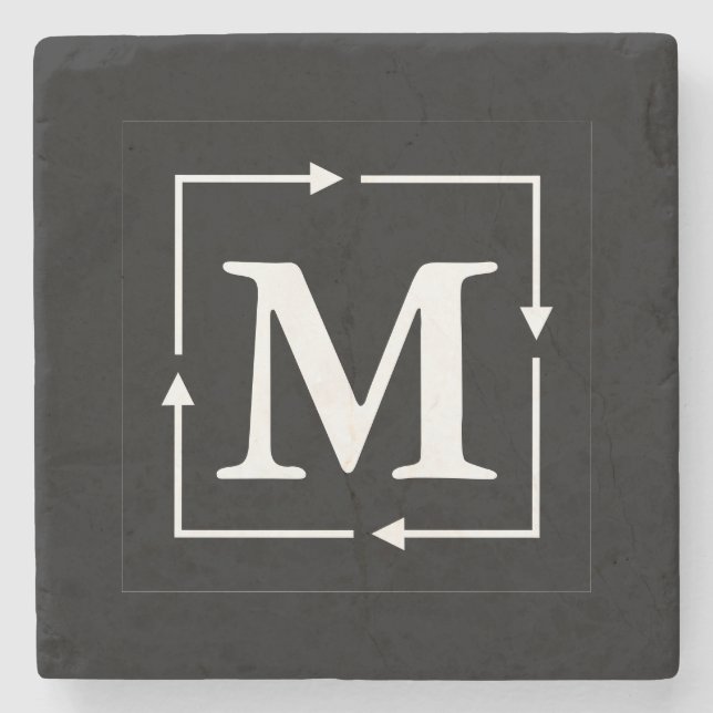 Svart kvadratmonogram, Personlig Underlägg Sten (Framsidan)