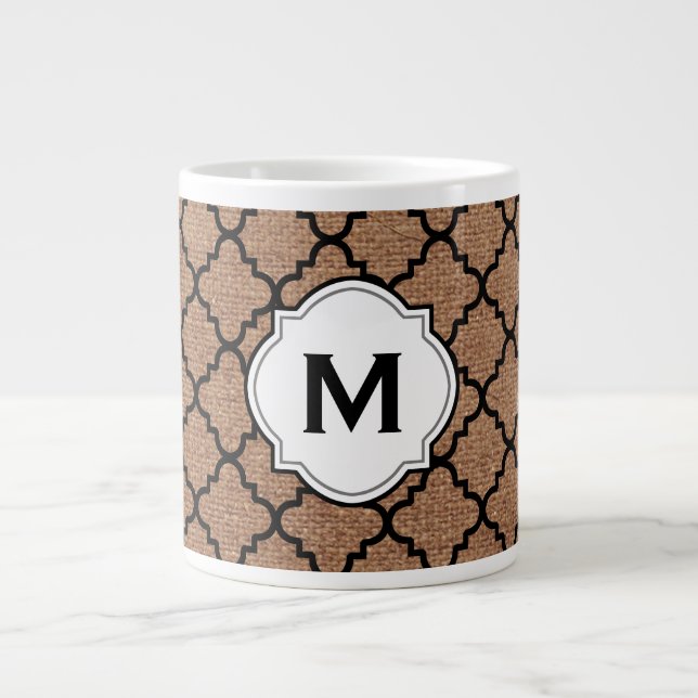 Svart kvartfilm på Rustic Burlap - Monogram-Chic Jumbo Mugg (Framsidan)