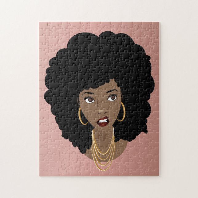 Svart kvinna, anjonuttryck, naturligt hår pussel (Vertikal)