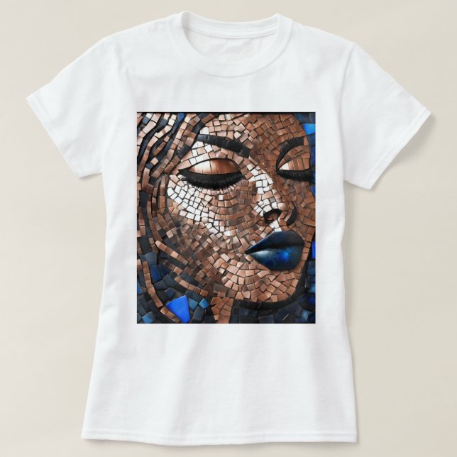 Svart kvinna Blå Koppar Mosaik T-Shirt (Design framsida)