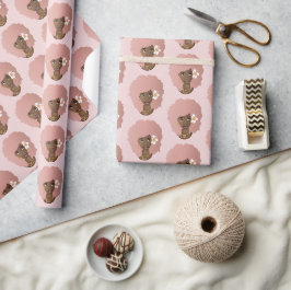 Svart kvinna, blomma i hennes Rosa Naturhår, Rosa Presentpapper