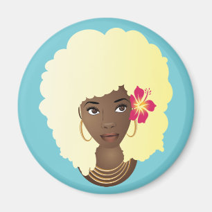 Svart kvinna, Blonde Afro, blomma i naturligt hår Magnet