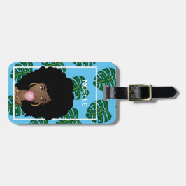 Svart kvinna, Bubblegum, Tropiska Löv, Blue Bagagebricka