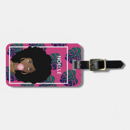 Svart kvinna, Bubblegum, Tropiskt Löv, Shock rosa Bagagebricka