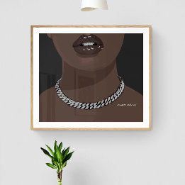 Svart kvinna, estetisk med silver (smycken) Grillz Poster