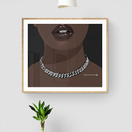 Svart kvinna, estetisk med silver (smycken) Grillz Poster
