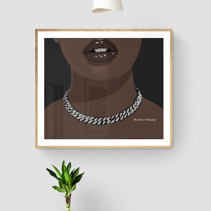 Svart kvinna, estetisk med silver (smycken) Grillz Poster