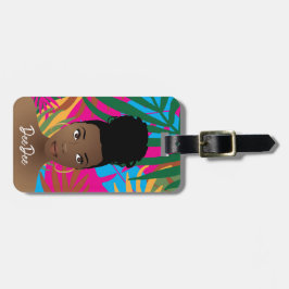 Svart kvinna, färgstarka tropiska Löv, blå Bagagebricka