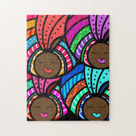 Svart kvinna, färgstarka turbaner pussel