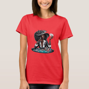 Svart kvinna Gambling Casino-kort Poker Chip Art T Shirt