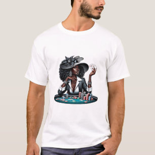 Svart kvinna Gambling Casino-kort Poker Chip Art T Shirt