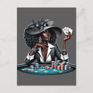 Svart kvinna Gambling Casino-kort Poker Chip Art Vykort
