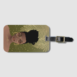 Svart kvinna, Guld Shades & Handflatan Löv Oliv gr Bagagebricka