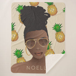 Svart kvinna, Guld Shades, Pineapple Mönster, Beig