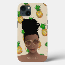 Svart kvinna, Guld Shades, Pineapple Mönster, Beig