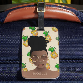 Svart kvinna, Guld Shades, Pineapple Mönster, Beig Bagagebricka