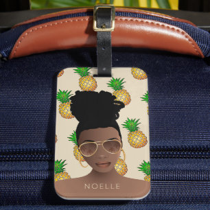 Svart kvinna, Guld Shades, Pineapple Mönster, Beig Bagagebricka