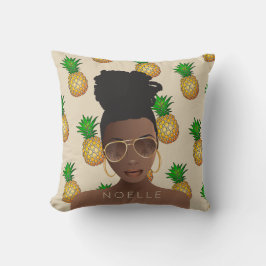 Svart kvinna, Guld Shades, Pineapple Mönster, Beig Kudde