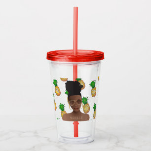 Svart kvinna, Guld-skuggor, ananas Mönster Take Away Mugg