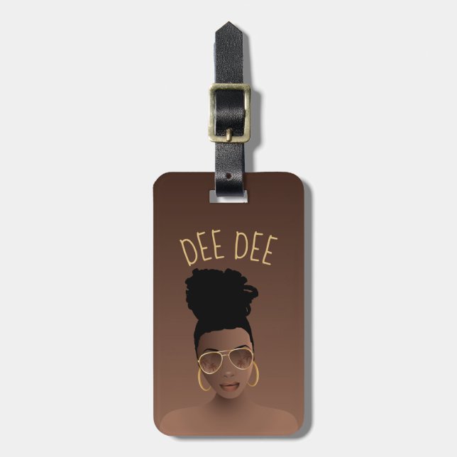 Svart kvinna, Guld-skuggor och högbun, brun Bagagebricka (Vertikal Framsida)