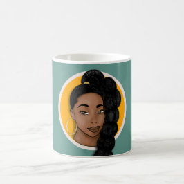 Svart kvinna, High Puff Ponytail, turkos Kaffemugg
