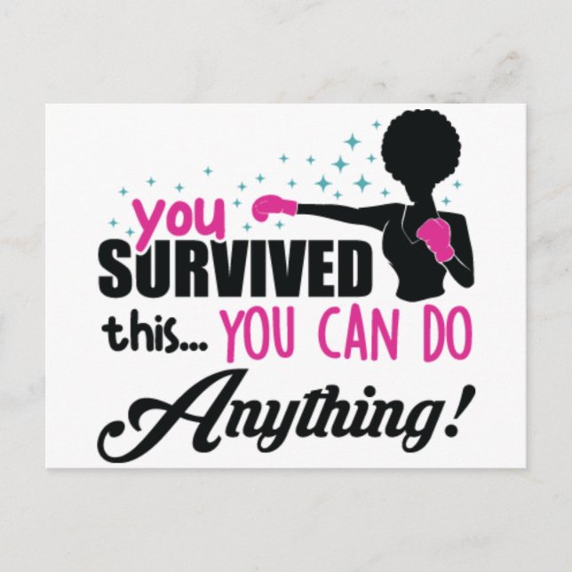 Svart kvinna i bröstcancer, efterlevande av melani helg vykort (Framsida)