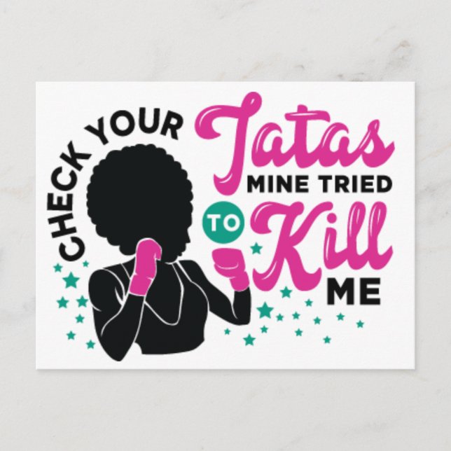 Svart kvinna i bröstcancer, efterlevande av melani vykort (Framsida)