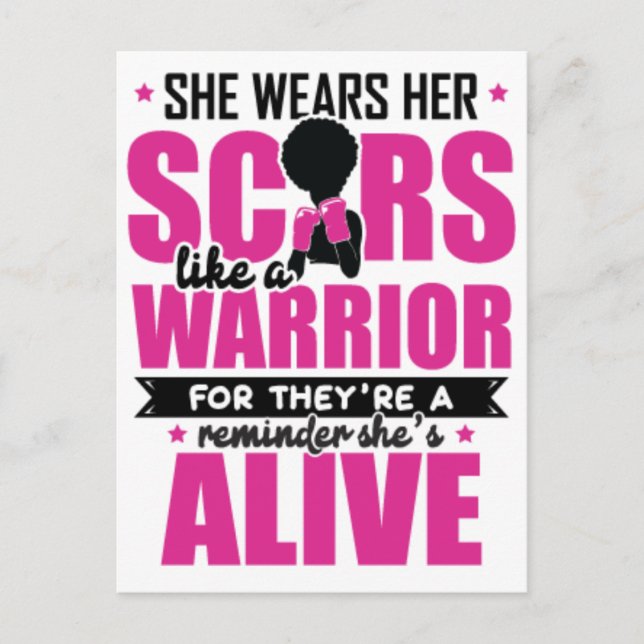 Svart kvinna i bröstcancer, efterlevande av melani vykort (Framsida)