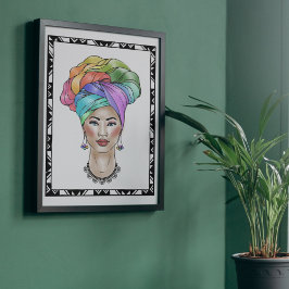 Svart kvinna i ett färgat turban poster